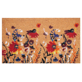 Calloway Mills floral doormat with coir scrapes dirt from shoes for cleaner entry.
