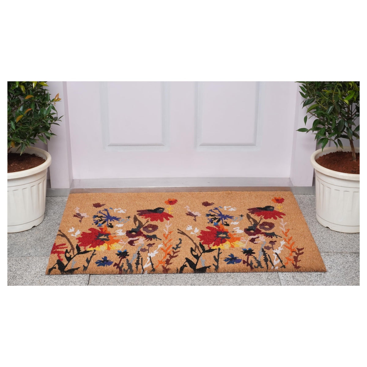 Calloway Mills floral doormat designed for indoor and outdoor use, weather-friendly.