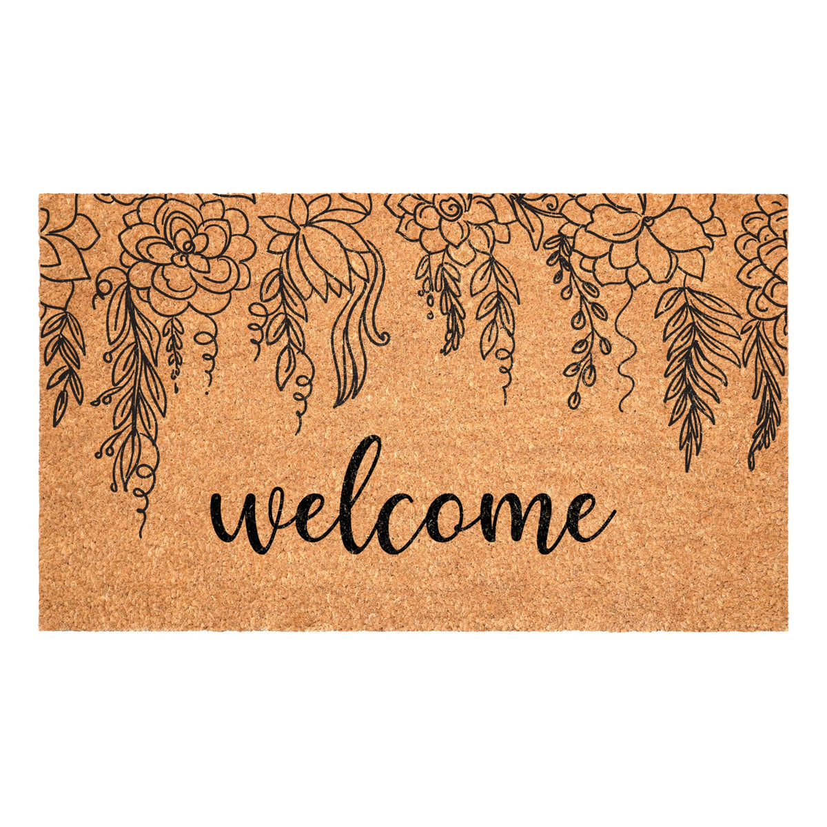 Calloway Mills Floral Vine Welcome doormat with dense coir surface ready to scrape dirt.