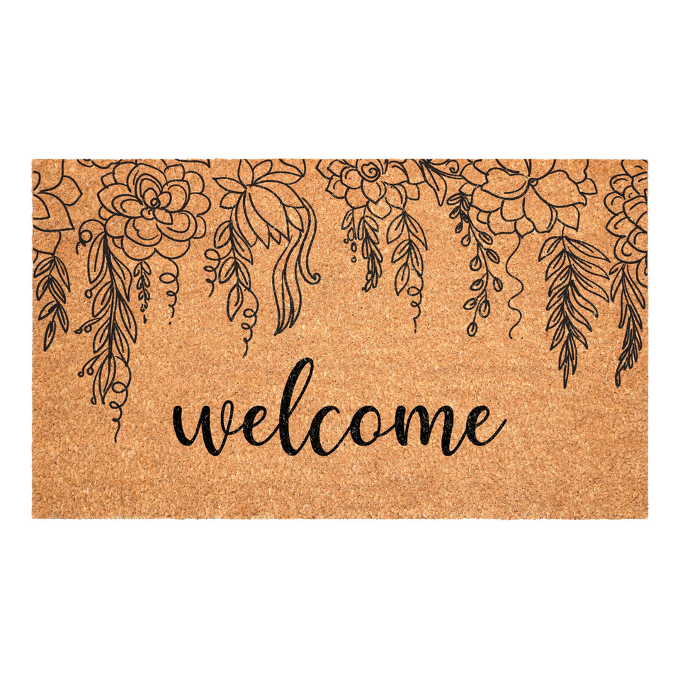 Calloway Mills Floral Vine Welcome doormat with dense coir surface ready to scrape dirt.
