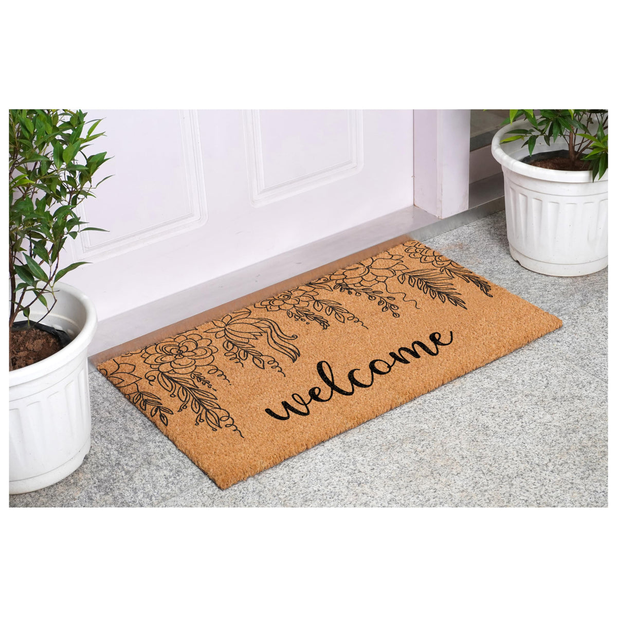 Calloway Mills Floral Vine Welcome with vinyl back prevents movement at the entrance.