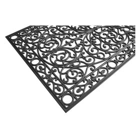 Close-up of Gatsby scroll detail on the doormat showing durable design