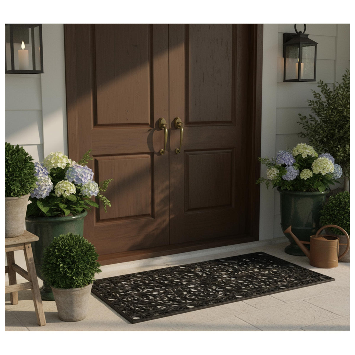 Calloway Mills Gatsby doormat scroll design close-up highlights wrought-iron look and durability.