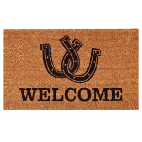 Calloway Mills Horseshoe Welcome Doormat front view—durable coir for dirt scraping