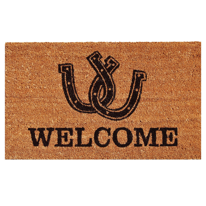 Calloway Mills Horseshoe Welcome Doormat front view—durable coir for dirt scraping