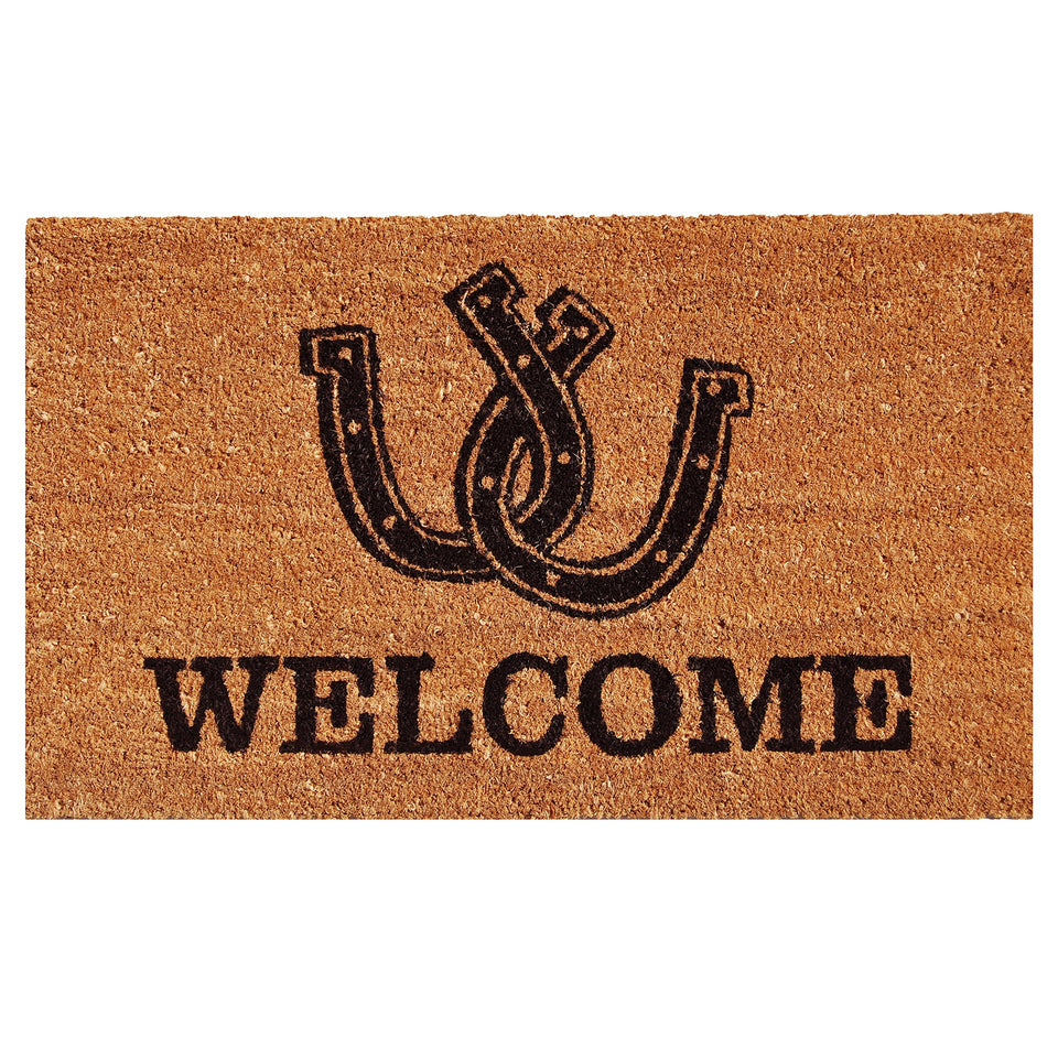 Calloway Mills Horseshoe Welcome Doormat front view—durable coir for dirt scraping