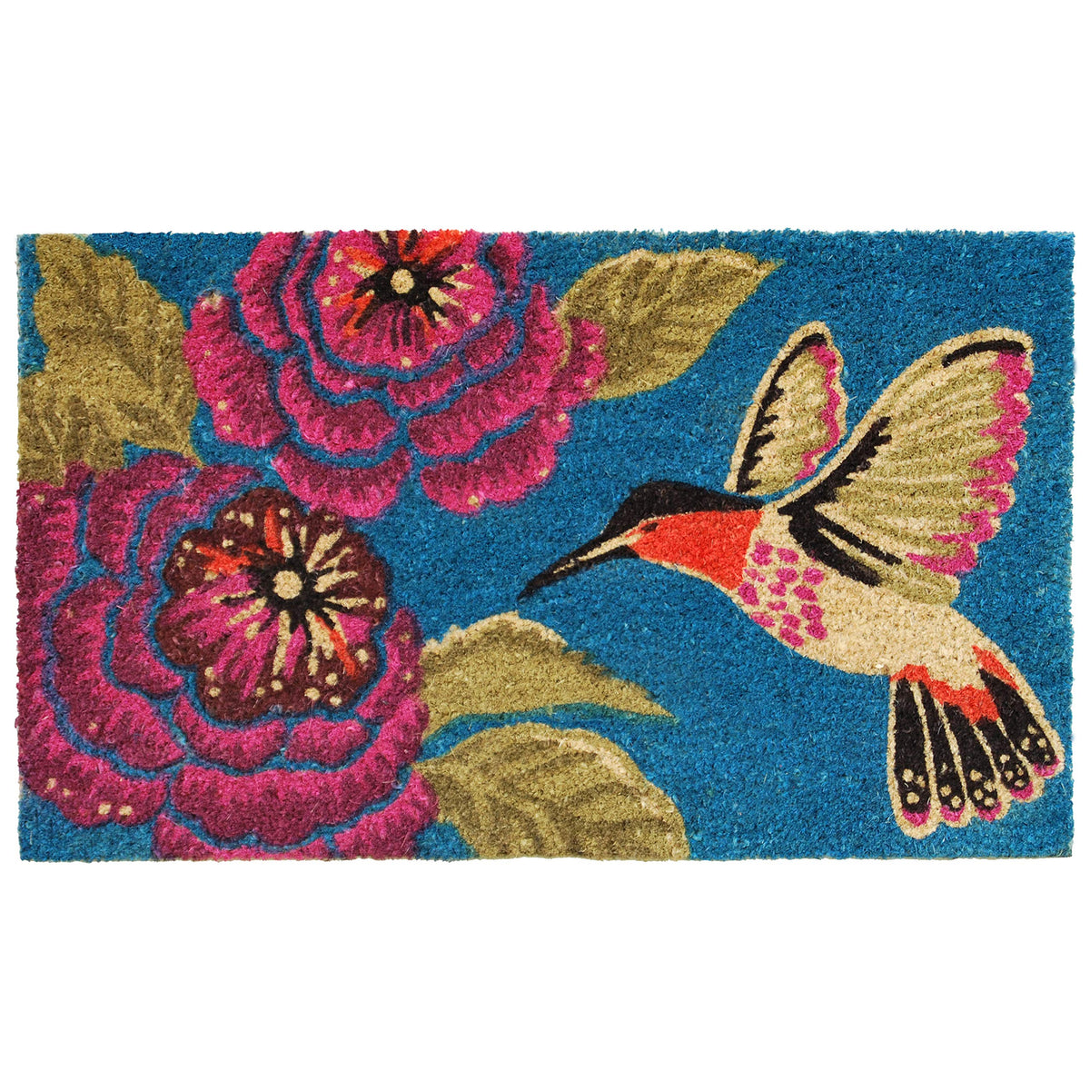 Calloway Mills Hummingbird Delight Doormat front door view provides generous coverage for dirt