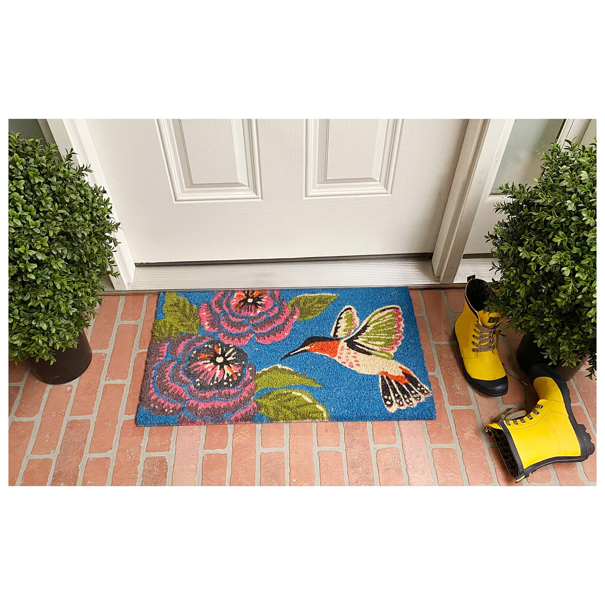 Calloway Mills Hummingbird Delight Doormat vinyl backing detail prevents movement