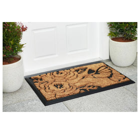 Calloway Mills Hummingbird Haven doormat shows coir center for effective shoe scraping.