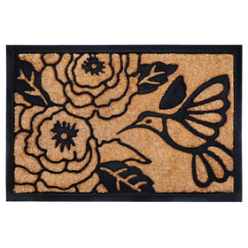 Calloway Mills Hummingbird Haven doormat in natural and black with built-in scraper.