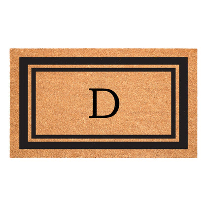 Calloway Mills monogram doormat with black border, front view welcomes guests and protects entry.