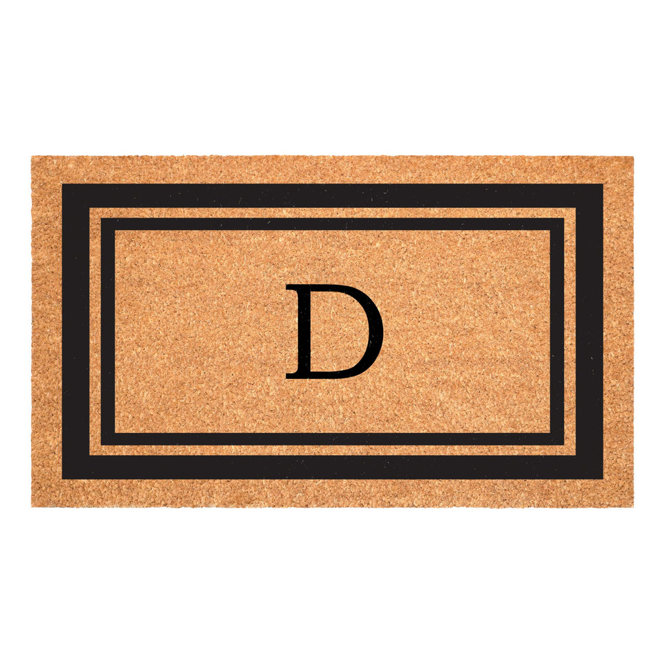 Calloway Mills monogram doormat with black border, front view welcomes guests and protects entry.