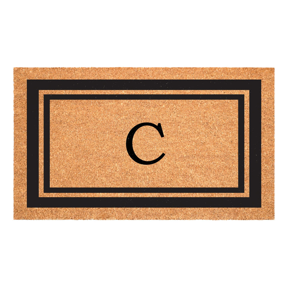 Calloway Mills monogram doormat with black border and letter C welcoming guests