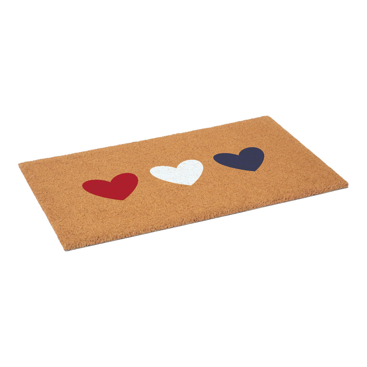 Calloway Mills Patriotic Hearts Doormat angled view highlighting sturdy scraping action
