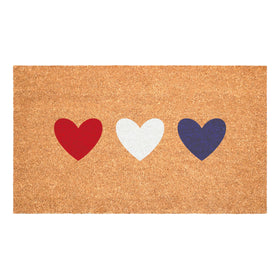 Calloway Mills Patriotic Hearts Doormat with coarse coir fibers scraping dirt effectively.