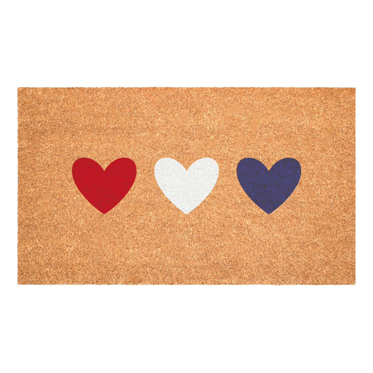 Calloway Mills Patriotic Hearts Doormat front view with durable coir for cleaning shoes