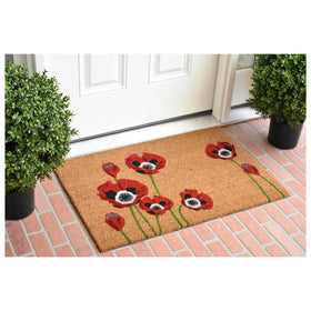 Calloway Mills Red Poppies Doormat close-up of coir texture for effective dirt removal