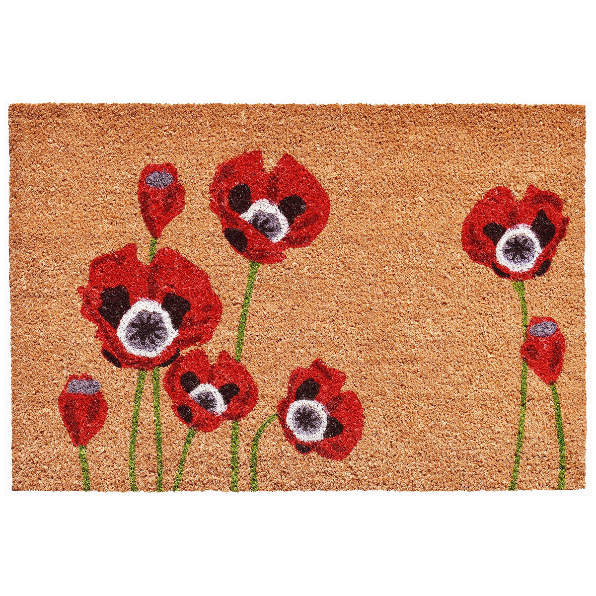 Calloway Mills Red Poppies Doormat front view with durable coir for dirt scraping
