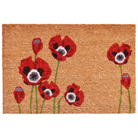Calloway Mills Red Poppies Doormat front view with durable coir for dirt scraping