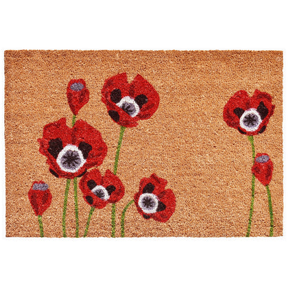 Calloway Mills Red Poppies Doormat front view with durable coir for dirt scraping