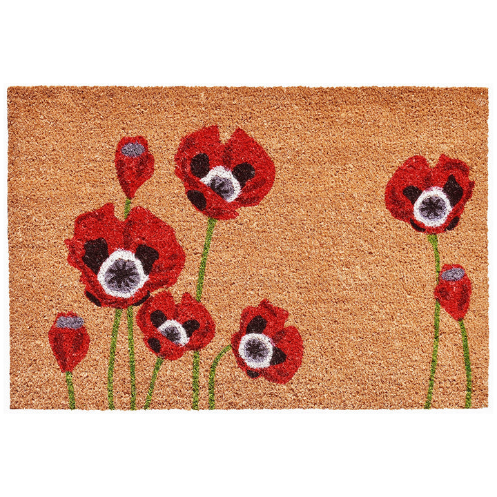 Calloway Mills Red Poppies Doormat front view with durable coir for dirt scraping