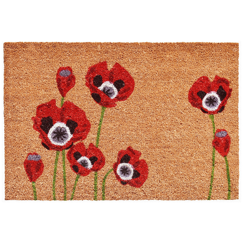 Calloway Mills Red Poppies Doormat front view with durable coir for dirt scraping