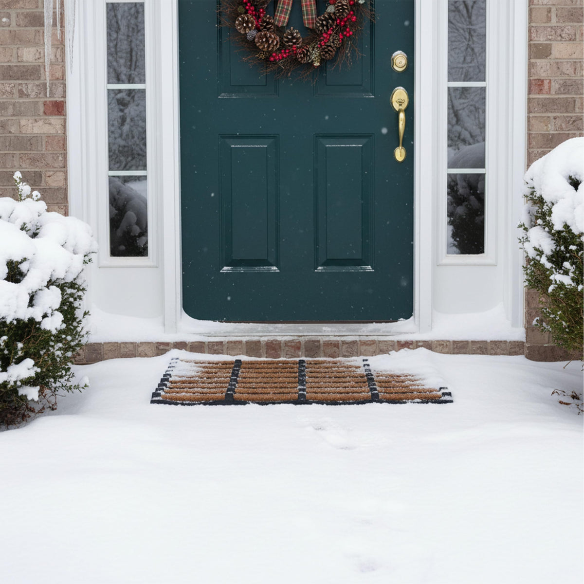 Calloway Mills mat with low-profile edge for smooth door swing.