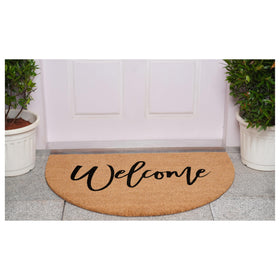 Calloway Mills welcome doormat cursive script detail for warm entry appeal.