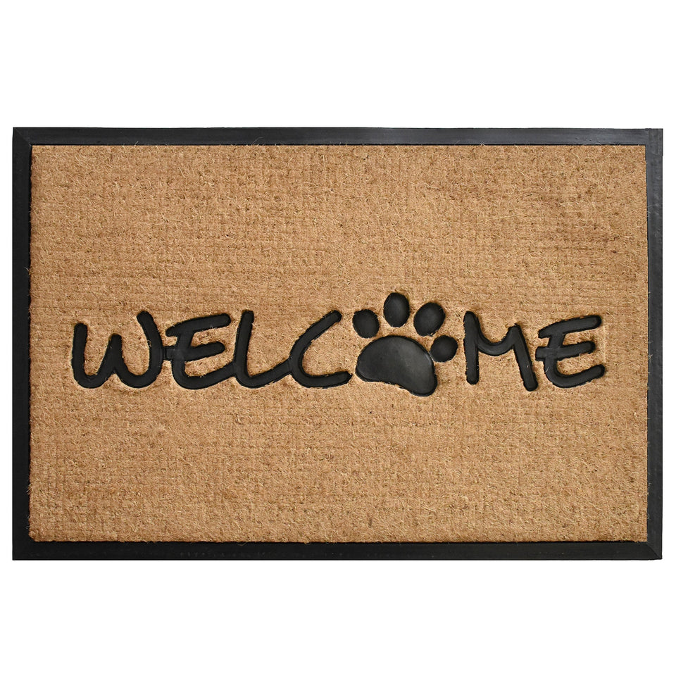 Calloway Mills Welcome Paw Doormat front view with stable rubber backing