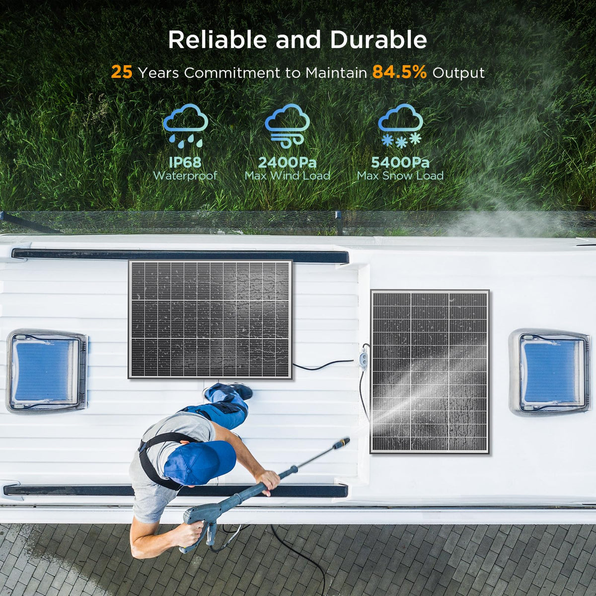 Callsun 100W N-Type panel on roof mounting for RVs