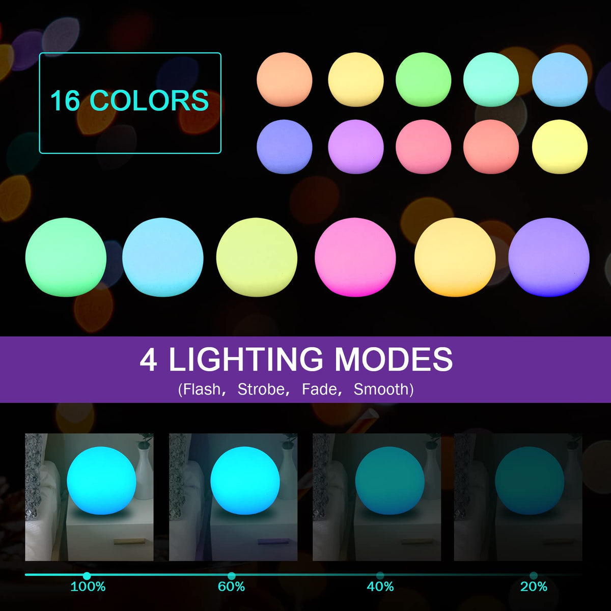 Callyan color-changing orb with 16 hues enhances mood indoors or outdoors.