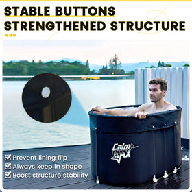 Assembly steps for CalmMax Oval Ice Bath Tub showing quick setup