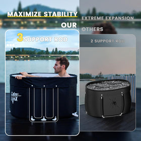 Fully assembled CalmMax Oval Ice Bath Tub sized for tall athletes