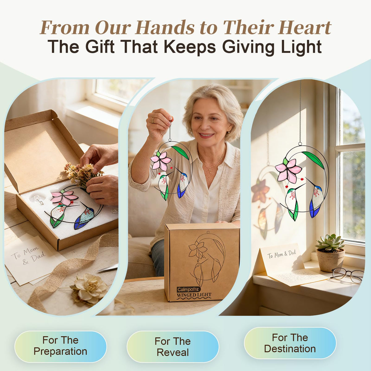 Gift-ready packaging from Calmpathz protects the suncatcher during delivery.
