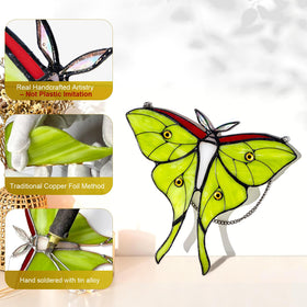 Calmpathz Luna Moth glass art with detailed artisan craftsmanship on glass.