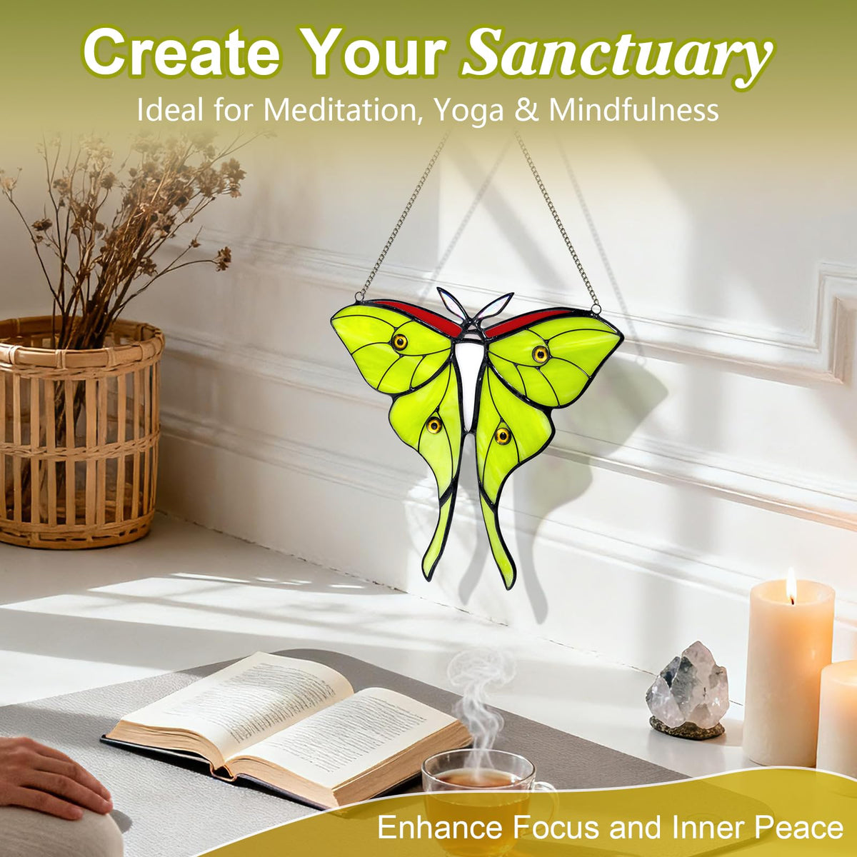 Calmpathz Luna Moth handmade copper foil glass showcases artisanal craftsmanship.