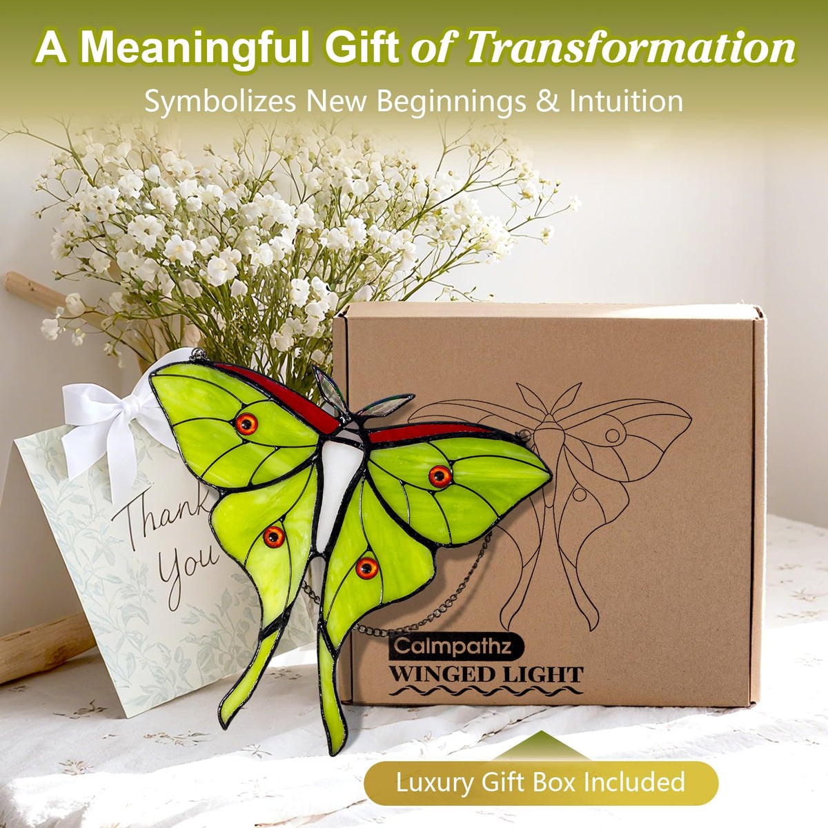 Calmpathz Luna Moth ideal for windows, meditation corners, or living spaces.