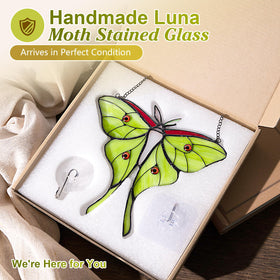 Calmpathz Luna Moth vibrant green glass art adds serene decor.