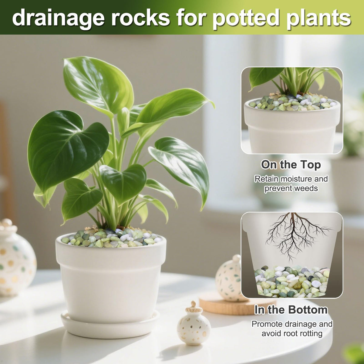 Calofulston lucky bamboo stones in a vase add natural color and calm ambiance