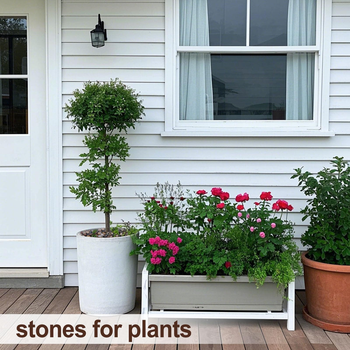 Calofulston river rocks add mixed color accents to pathways and borders.