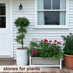 Calofulston river rocks add mixed color accents to pathways and borders.