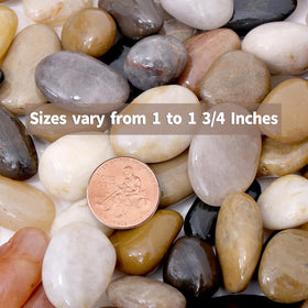 Calofulston river rocks enhance planters with durable texture and color.