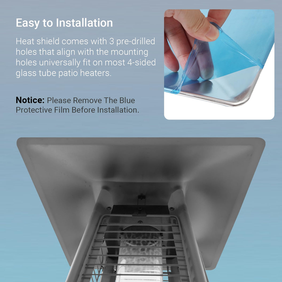CALPALMY Gardensun BFC-A-SS compatibility shield fits select 4-sided heaters.
