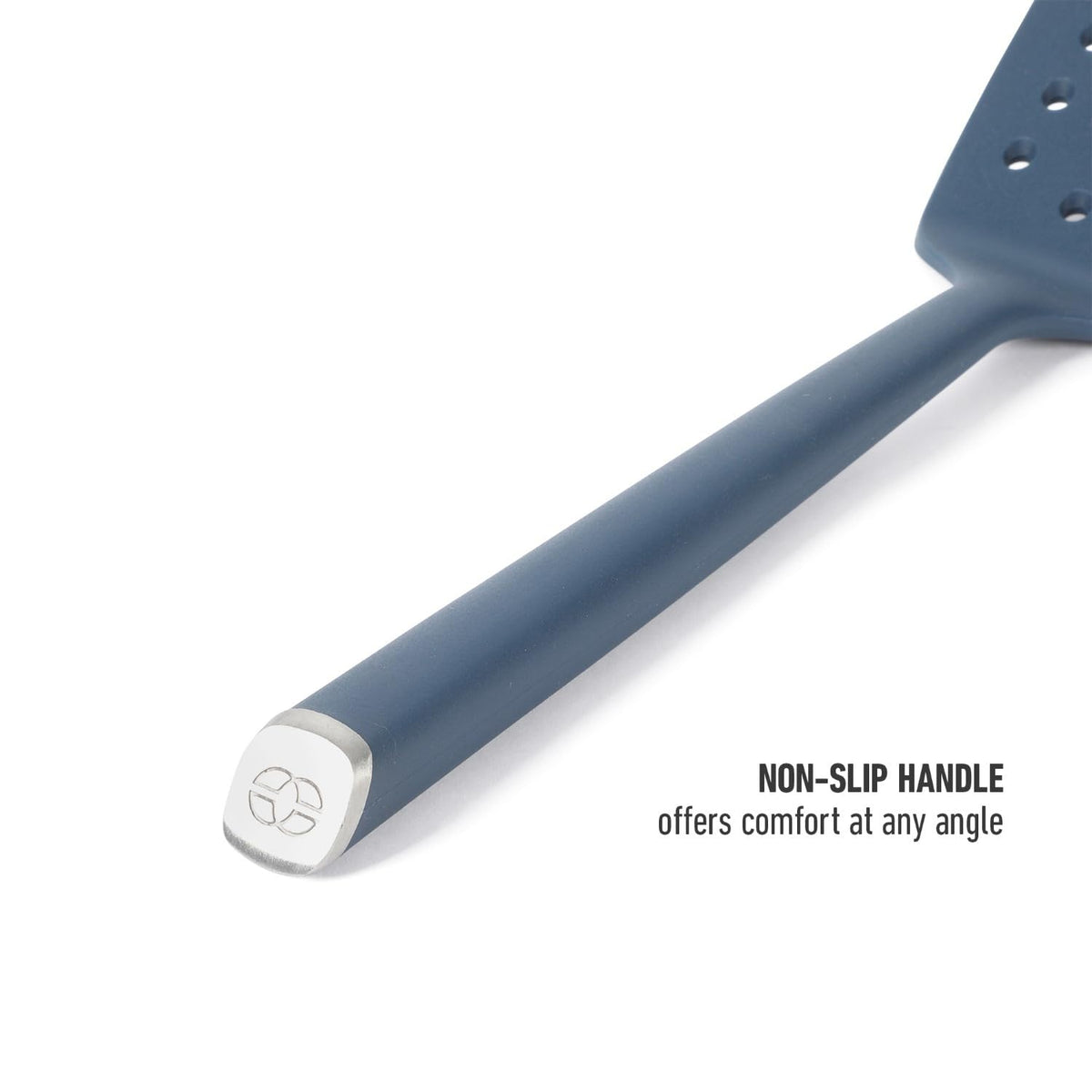 Calphalon Edge silicone slotted turner navy protects nonstick and enamel cookware.
