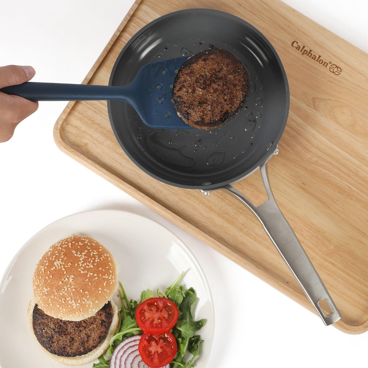 Calphalon Edge silicone slotted turner navy ideal for everyday kitchen tasks.