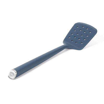 Calphalon Edge silicone slotted turner navy for gentle flipping and draining.