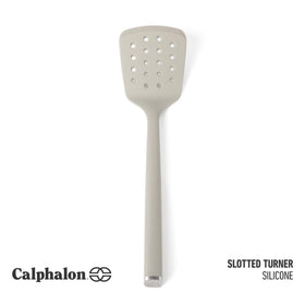 Calphalon Edge taupe slotted turner with nonstick-safe, flexible performance for delicate omelets