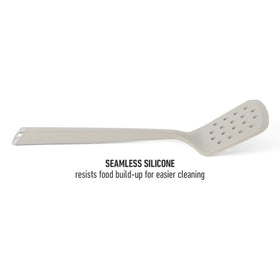 Calphalon Edge taupe slotted turner features soft grip handles for comfortable control
