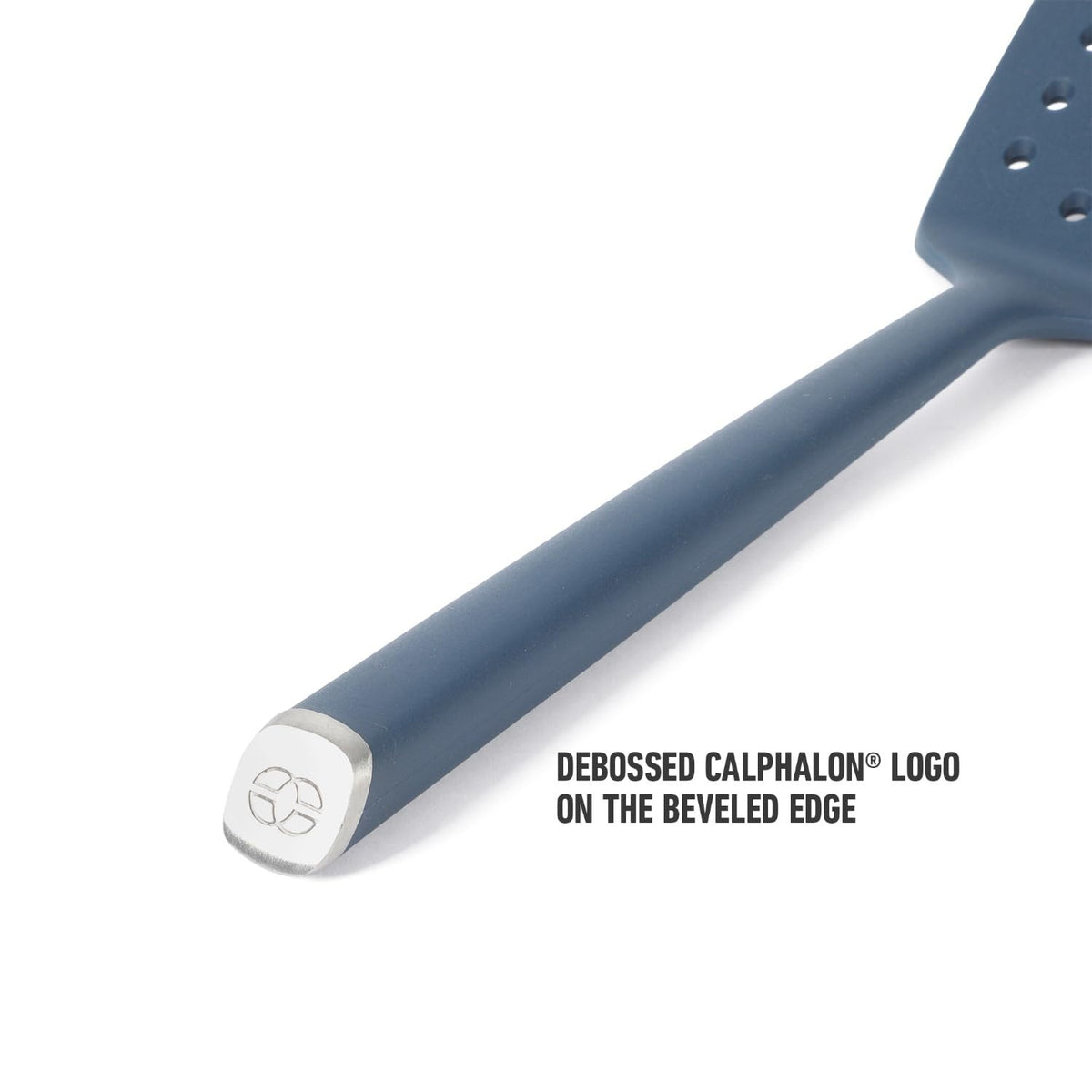 Calphalon Edge silicone turner navy versatile tool for eggs and pancakes.