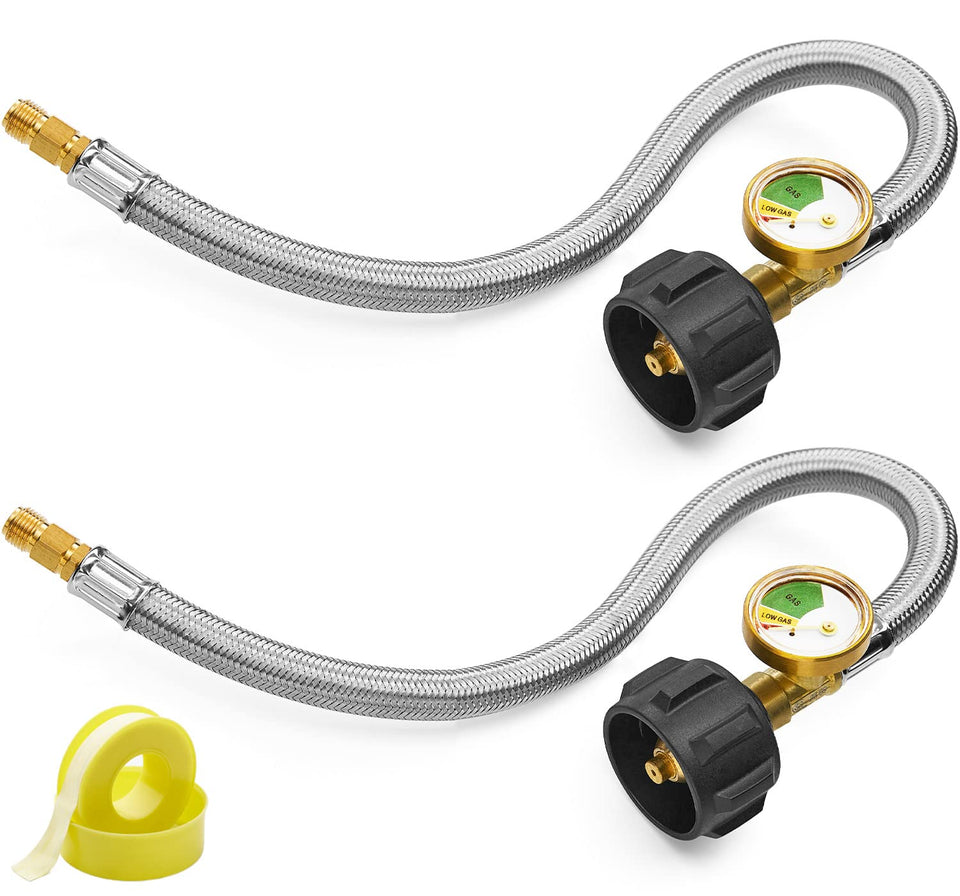 CALPOSE 15-inch RV propane hose with gauge for safe tank connection